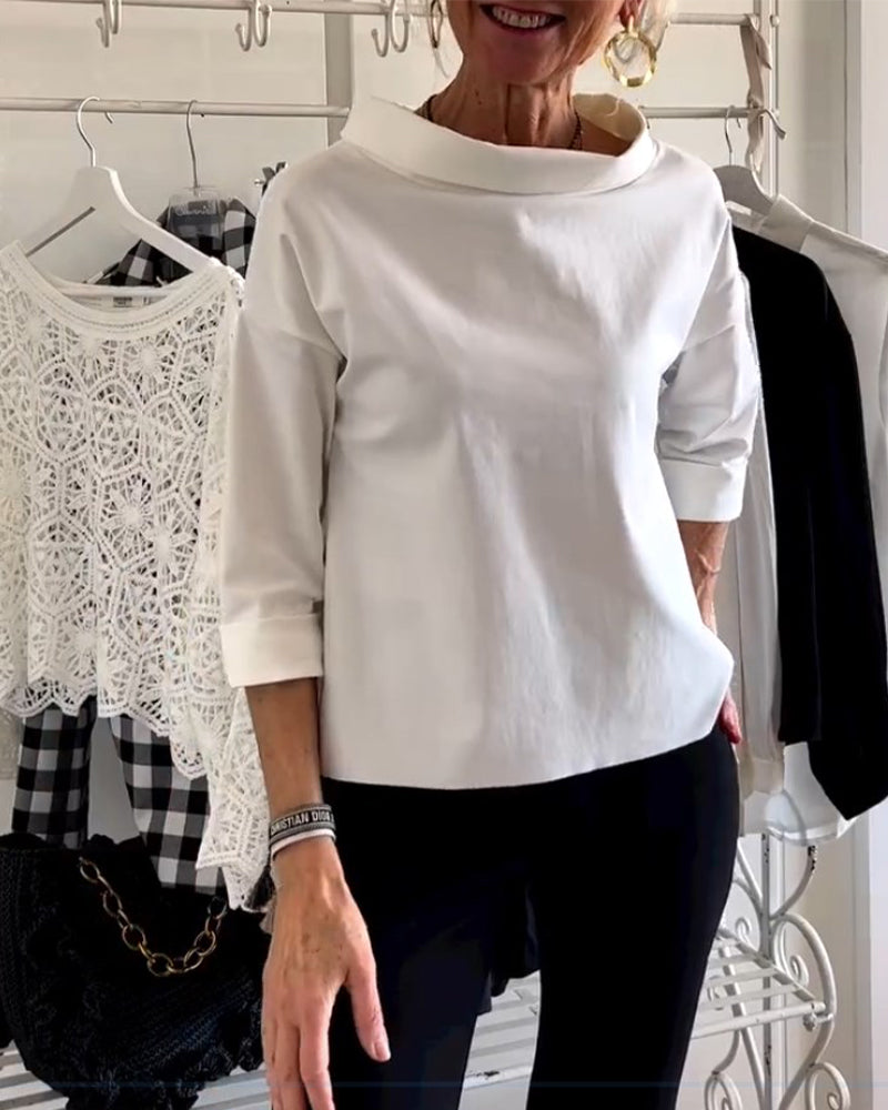 Haut en maille blanche avec revers - élégance intemporelle redéfinie