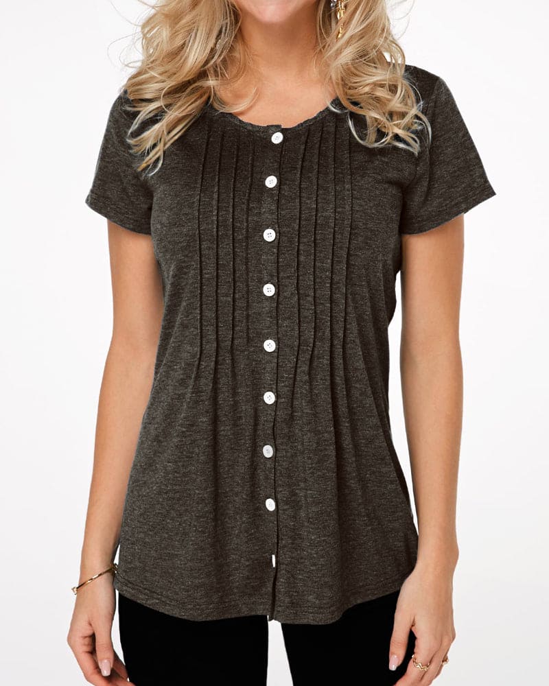 Blouse Mubilux avec boutons, col rond et manches courtes