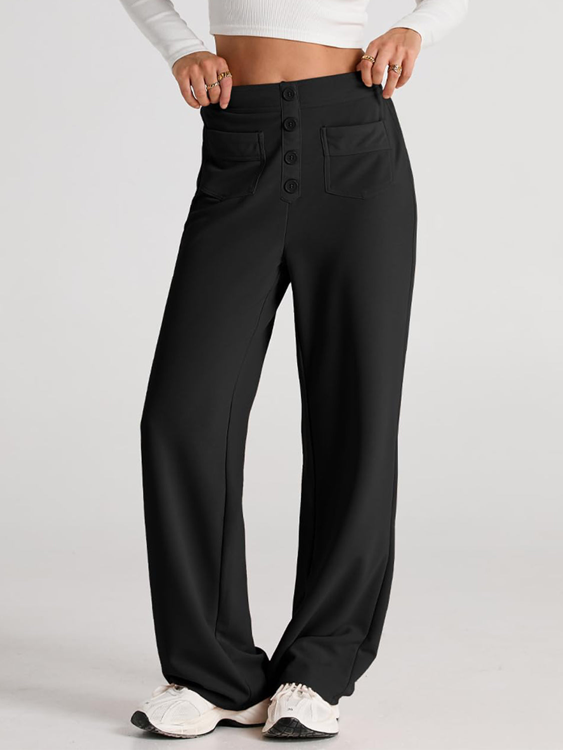 Hoge Taille Wijde Broek met Pockets - Elegant en Comfortabel