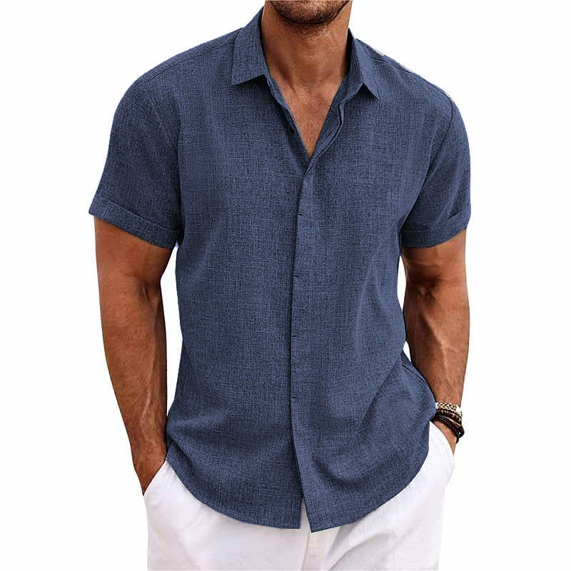 Chemise à manches courtes en coton et lin pour hommes