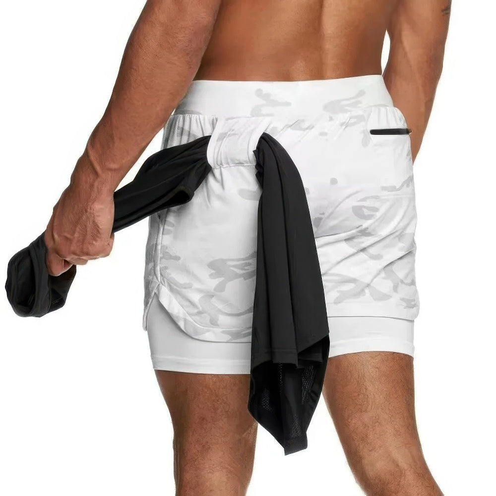 Mubilux heren camo 2-in-1 sneldrogende sportbroek