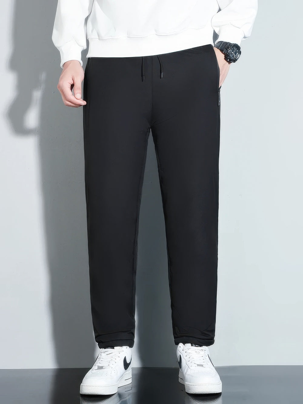 Mubilux Winddicht Warm Fleece Joggingbroek voor Heren met Ritszakken