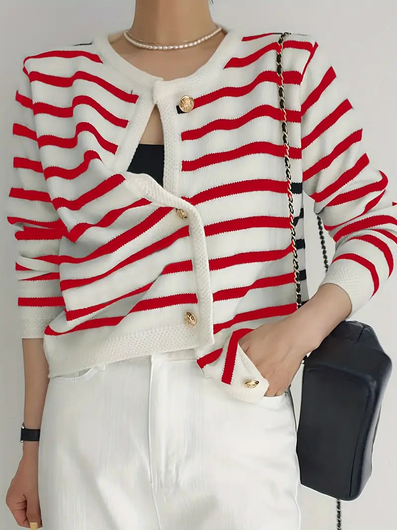 Mara - Pull en maille chic rayé avec détails à boutons