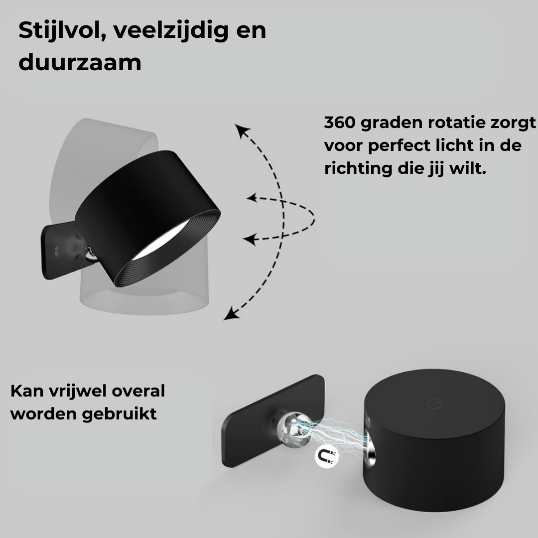 Mubilux Glow360 Draadloze Oplaadbare 360° Wandlamp voor Moeiteloze Sfeerverlichting