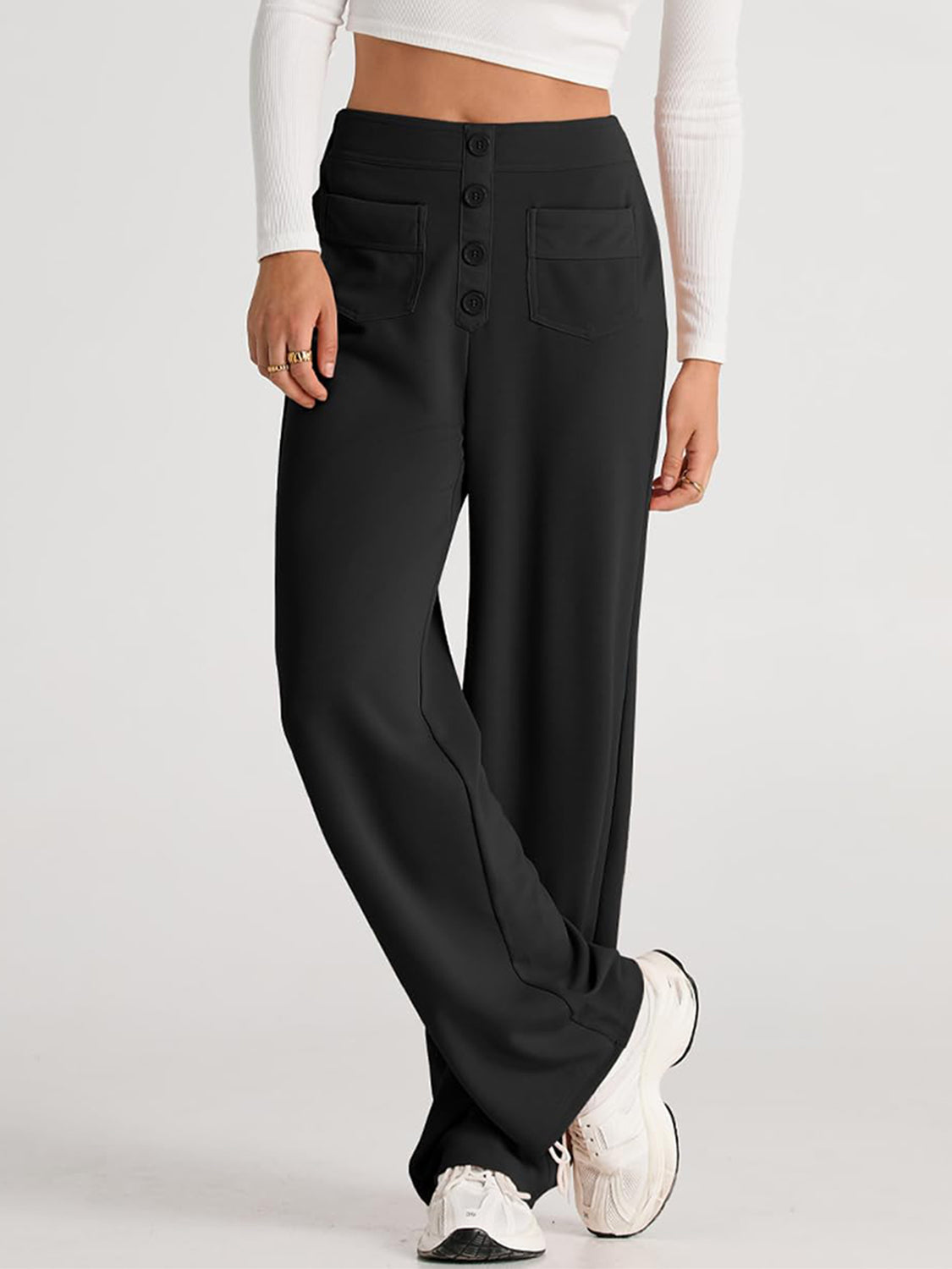 Hoge Taille Wijde Broek met Pockets - Elegant en Comfortabel