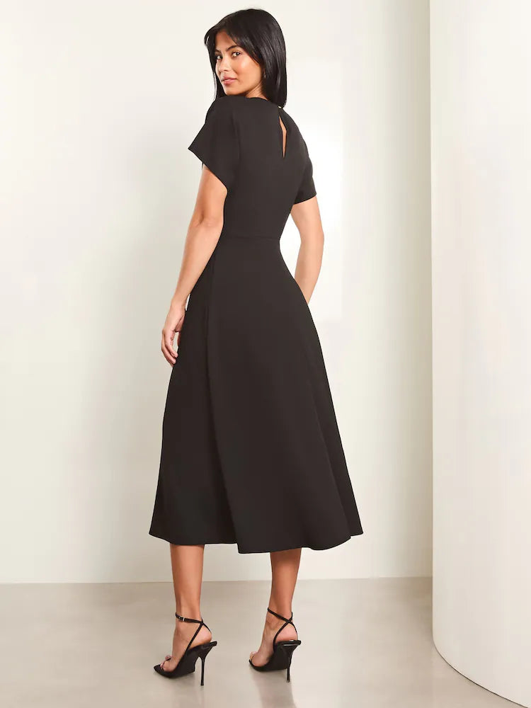 Mubilux Women Black Knot Side Midi Dress