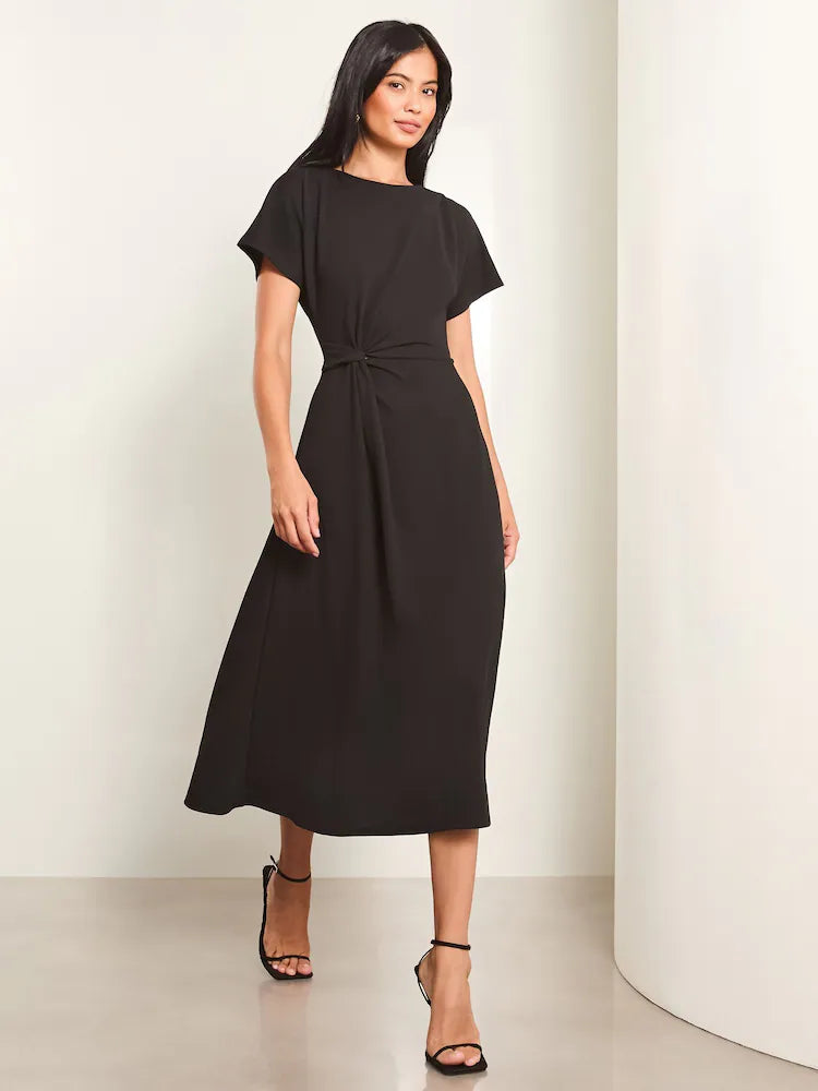 Mubilux Women Black Knot Side Midi Dress