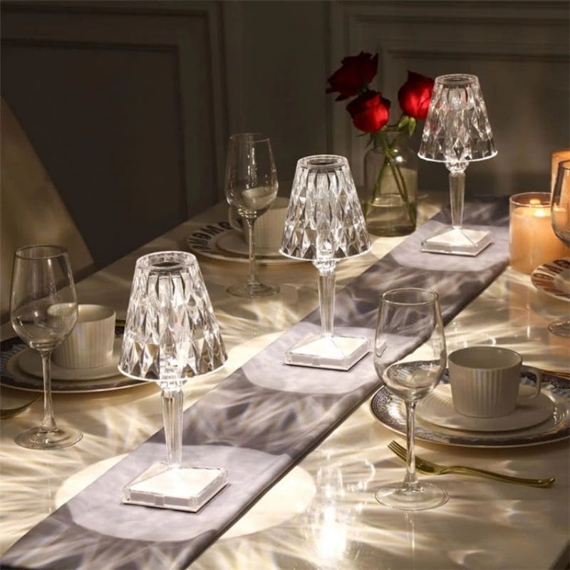 LuxeGlow Lampe de Table en Cristal Acrylique - Variateur Tactile 3 Niveaux & Design Sans Fil