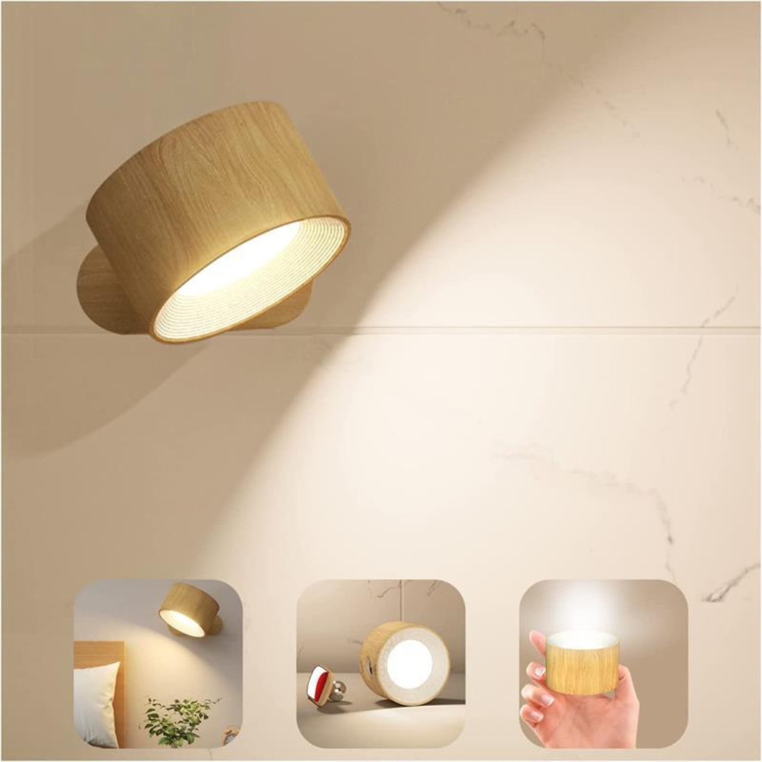 Mubilux Glow360 Draadloze Oplaadbare 360° Wandlamp voor Moeiteloze Sfeerverlichting
