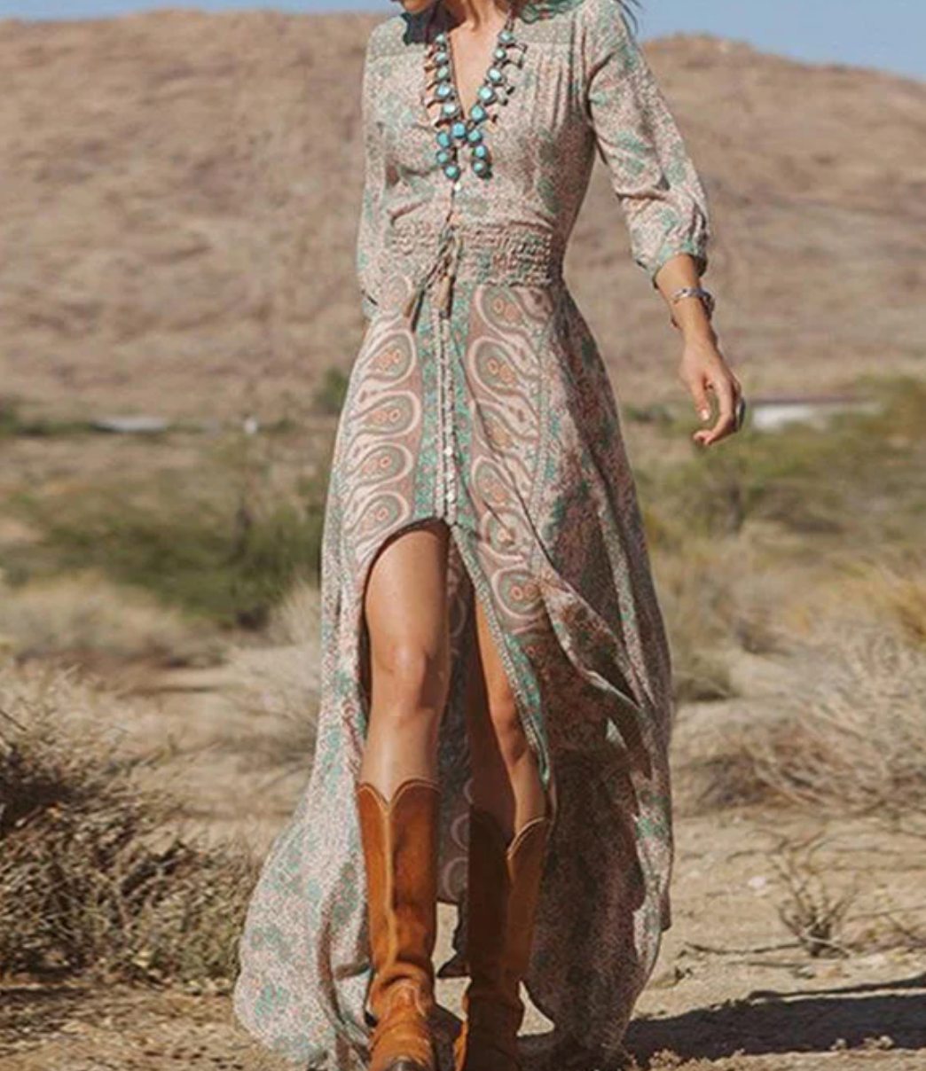 Mubilux - Lange maxi jurk in vintage look