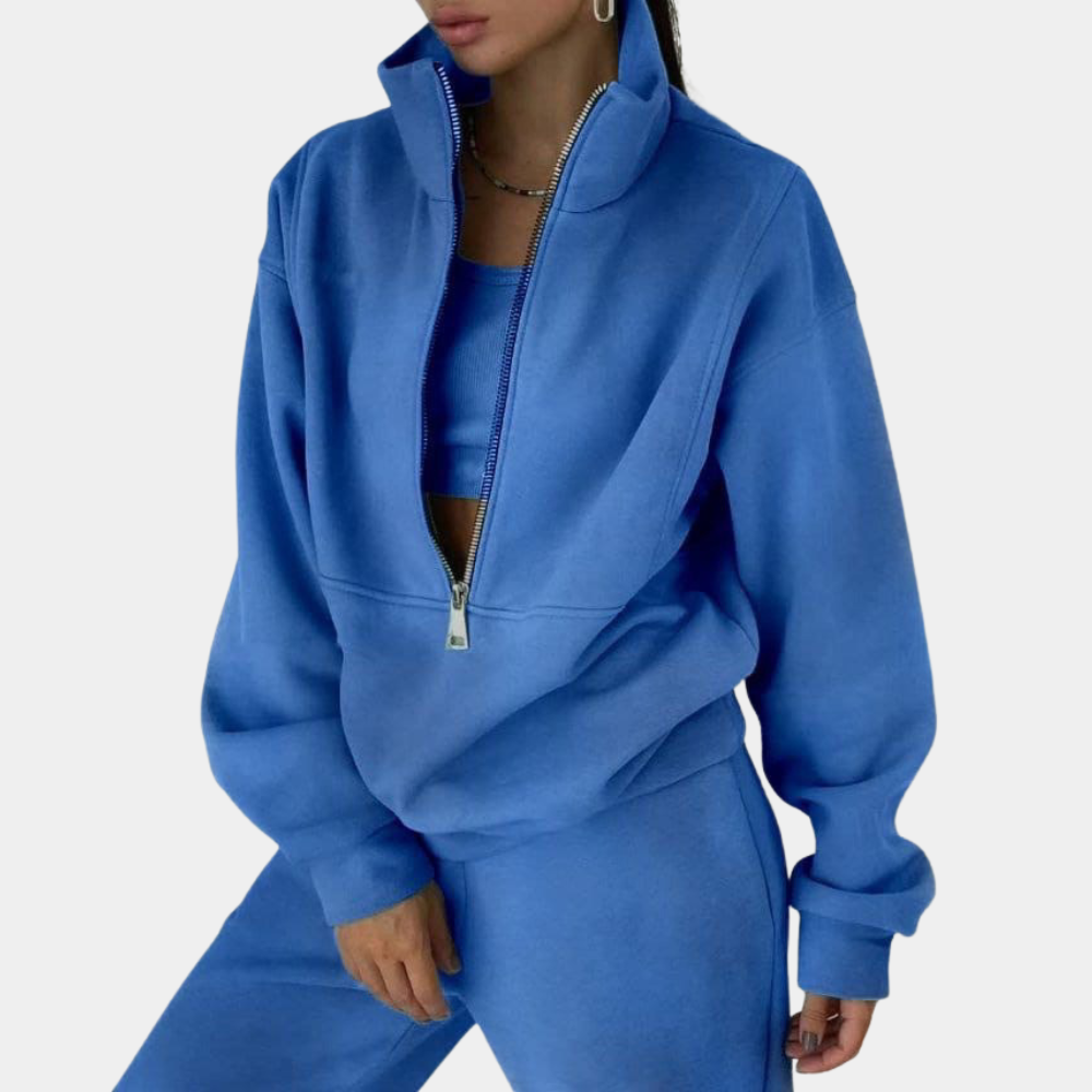 ActiveWear – Ensemble d'entraînement élégant avec pull-over et fermeture éclair pour femmes