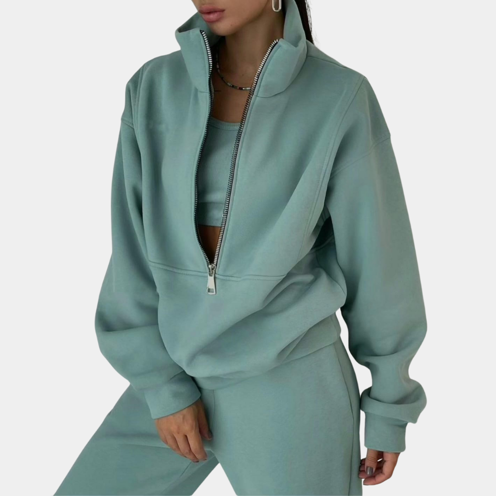 ActiveWear – Ensemble d'entraînement élégant avec pull-over et fermeture éclair pour femmes