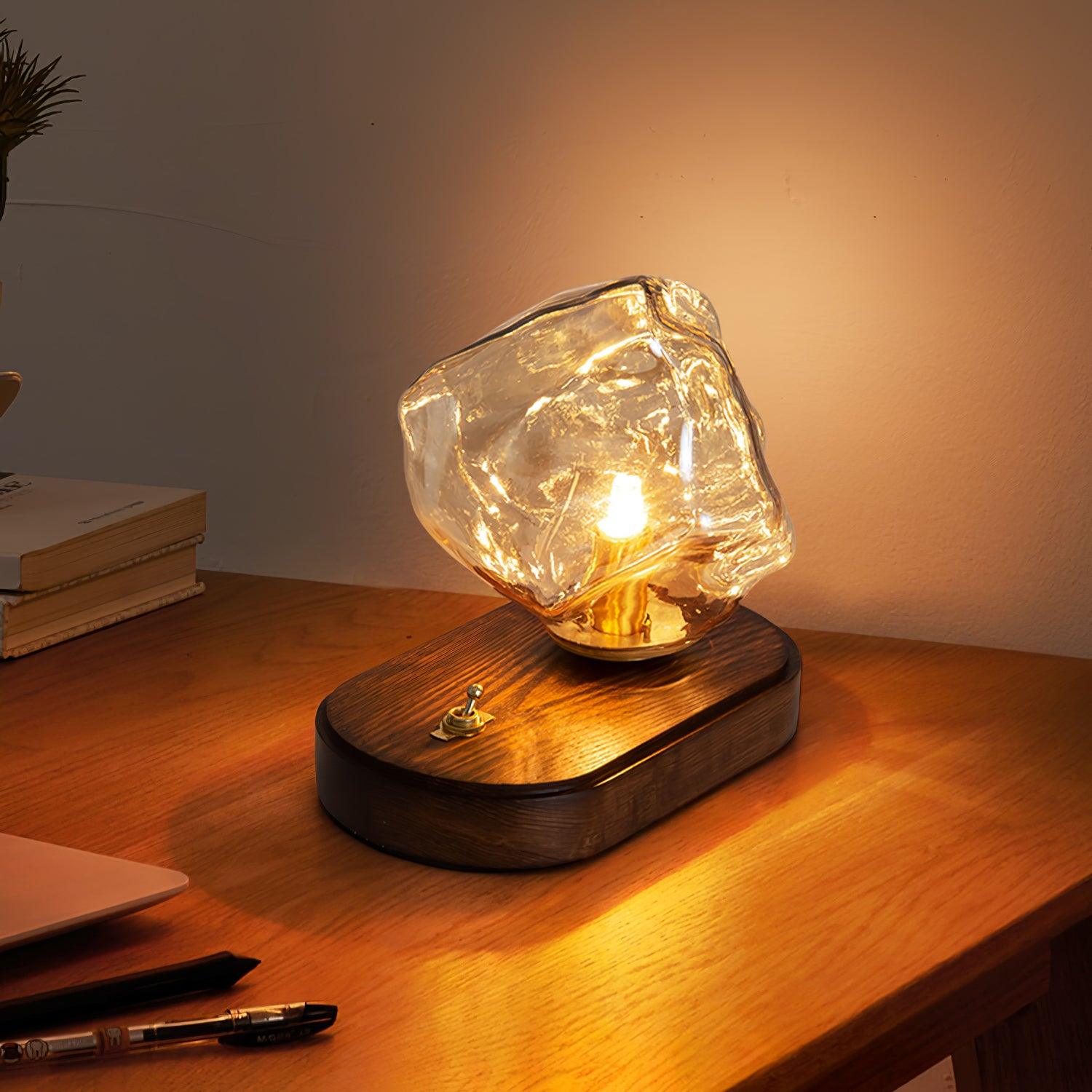 CrystalChill Lampe de table - Lampe en verre Ice Stone avec éclat luxueux