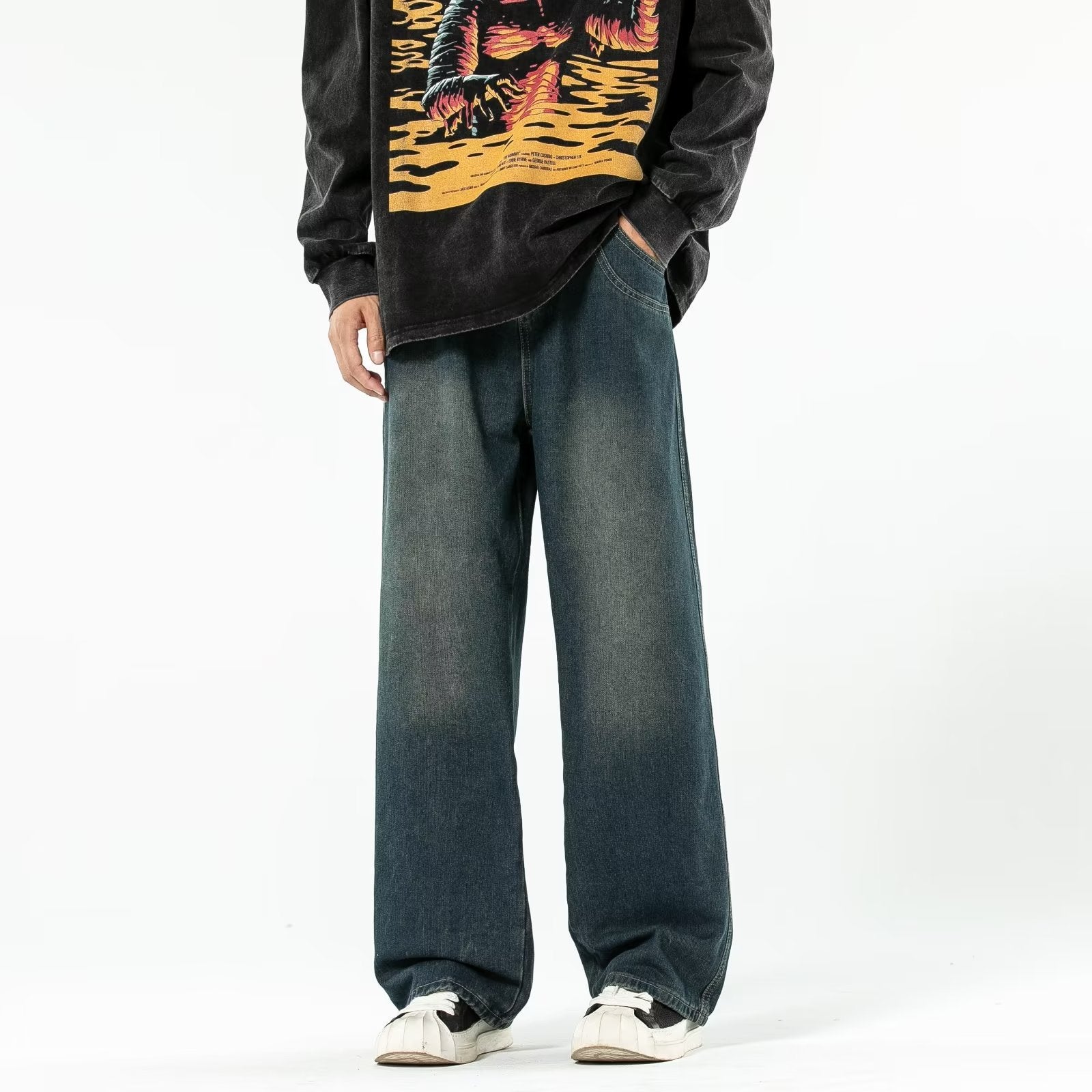 Jeans rétro droits avec jambes larges – style classique
