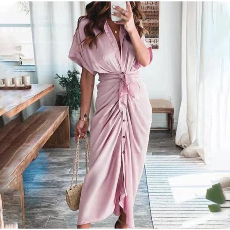 Classy – Gedrapeerde jurk met V-hals voor stijlvolle optredens