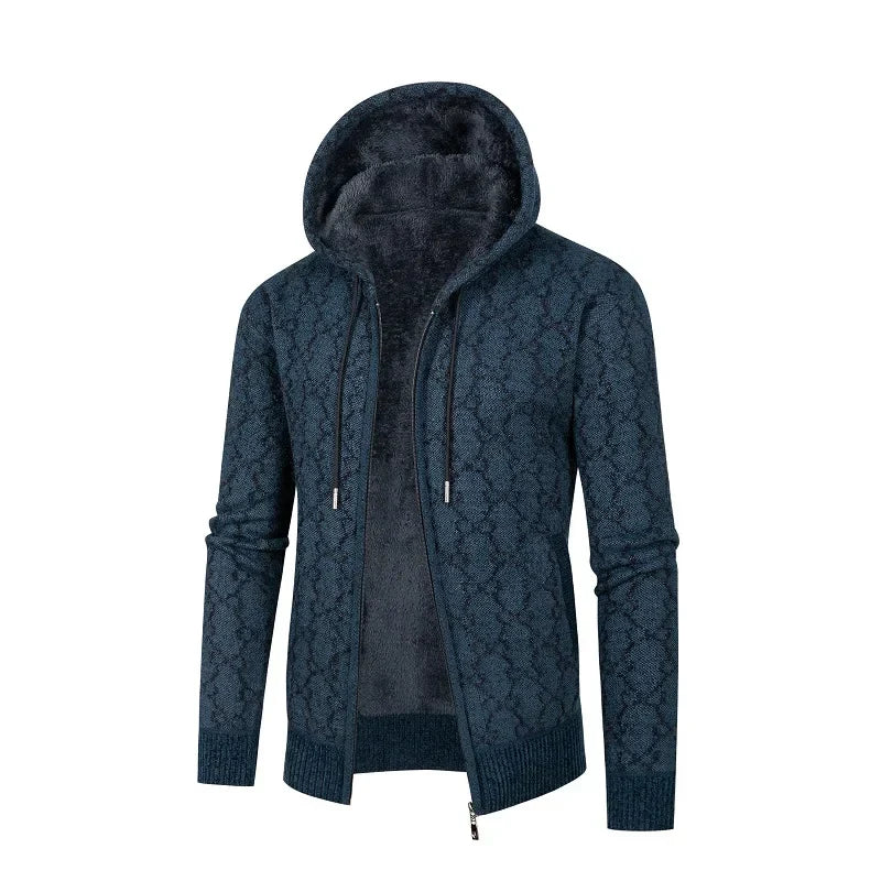 Mubilux Leris - Heren Losse Jacquard Plus Velvet Jas met Capuchon, Stijlvol en Warm