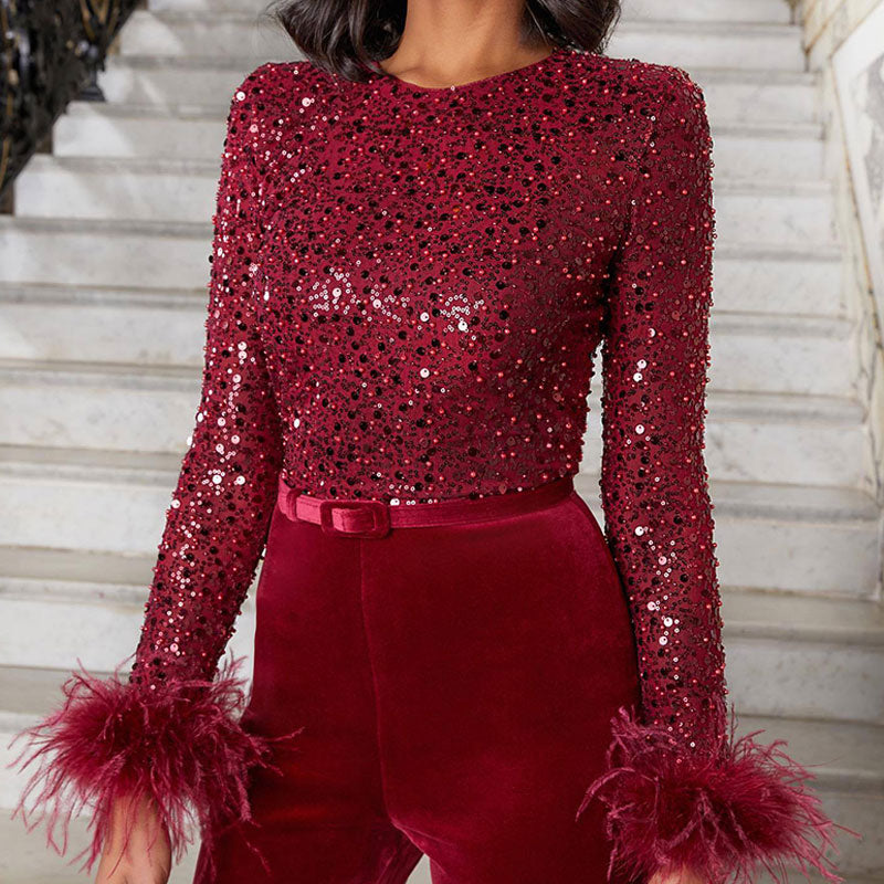 Tena Combinaison | Combinaison Paillettes et Plumes pour Occasions Spéciales Remarquables