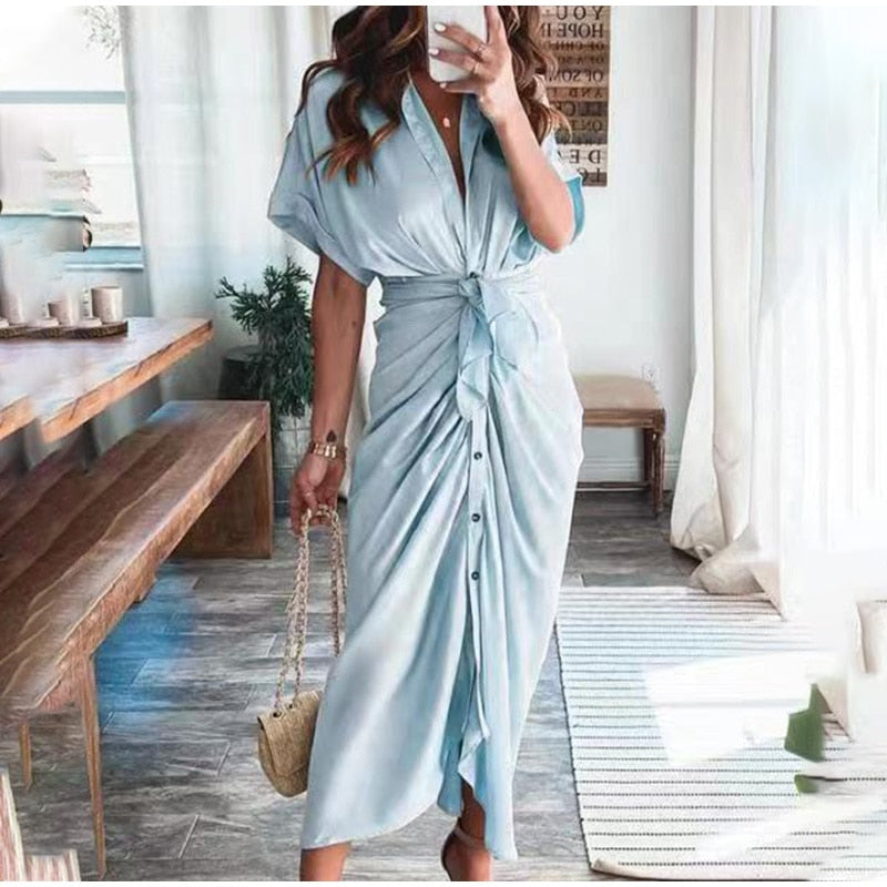 Classy – Gedrapeerde jurk met V-hals voor stijlvolle optredens