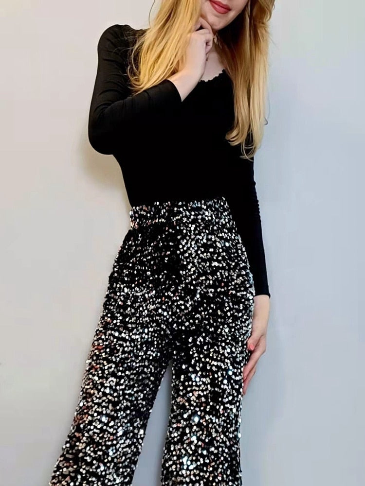 Tanya Broek | Losse Glitter Broek voor Glamoureuze en Comfortabele Looks