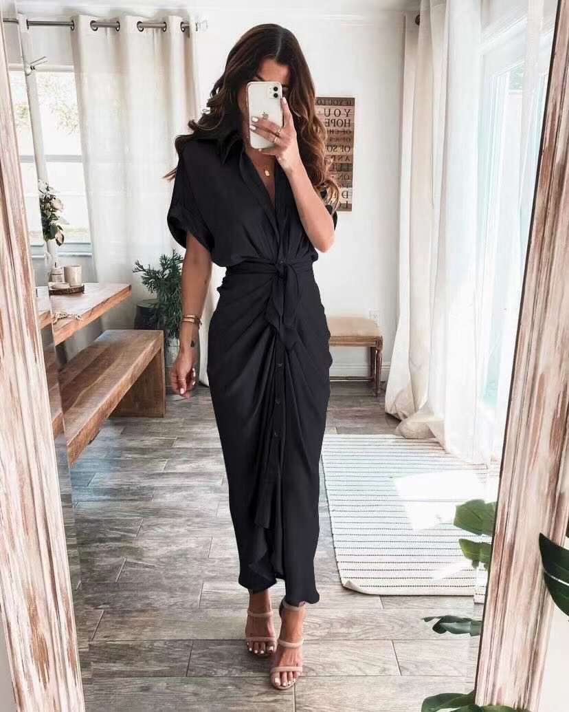 Classy – Gedrapeerde jurk met V-hals voor stijlvolle optredens