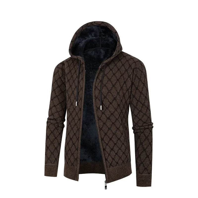Mubilux Leris - Heren Losse Jacquard Plus Velvet Jas met Capuchon, Stijlvol en Warm