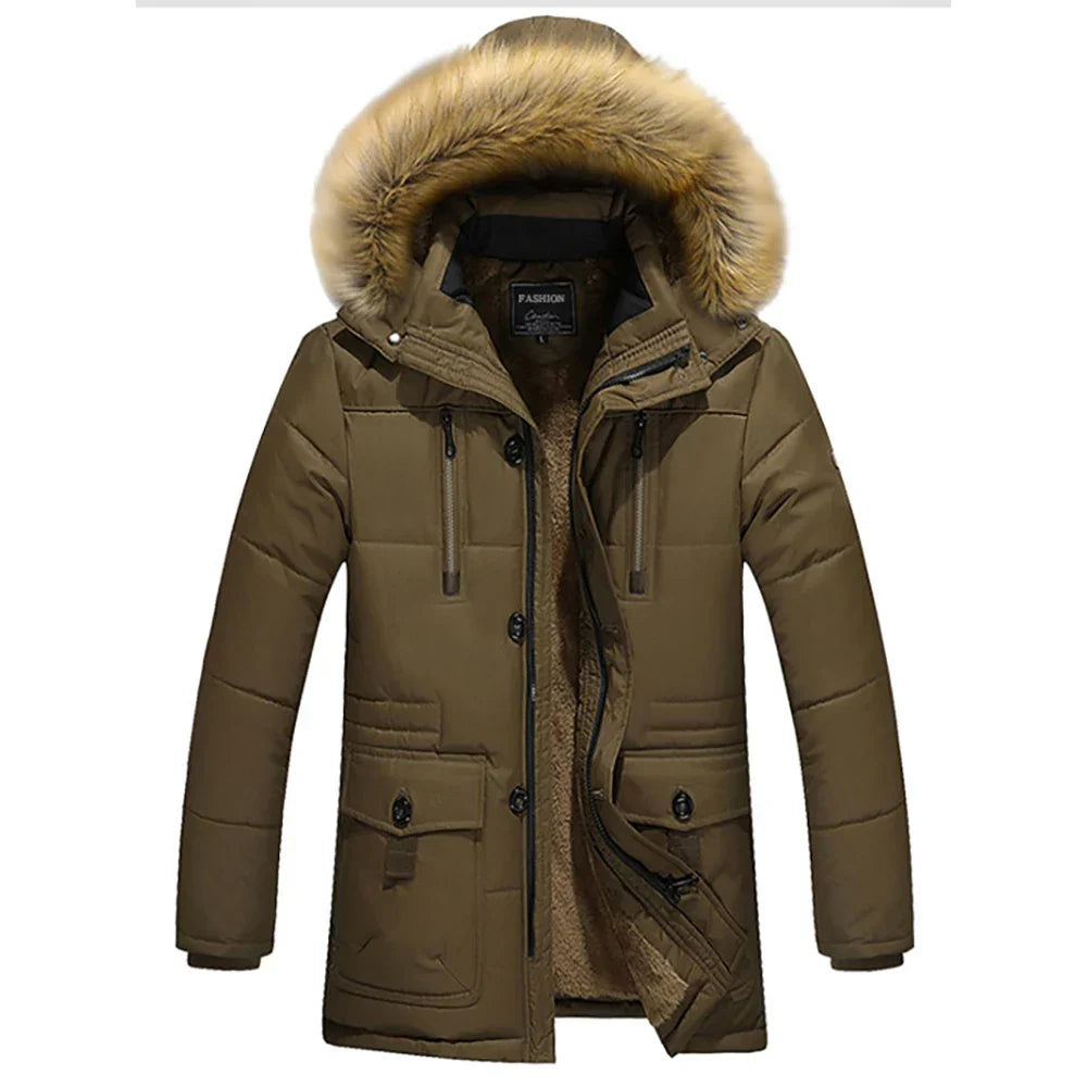 Mubilux Sarto - Heren Winterjack met Capuchon en Wasberen Kraag, Plus Size Fleece Gevoerd