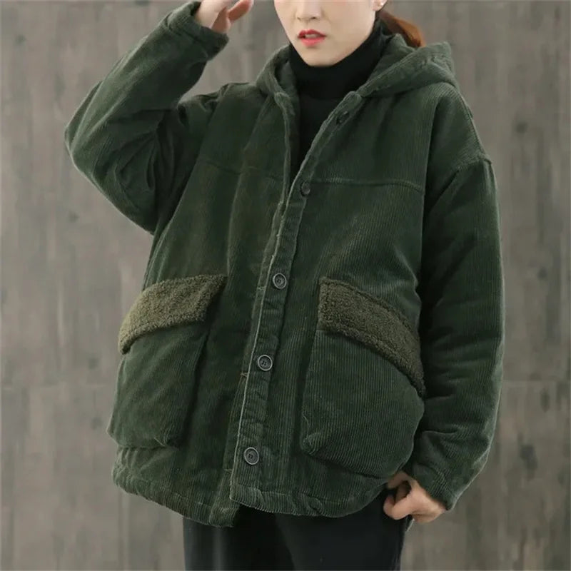 Gewatteerd Corduroy Jack met Capuchon voor Dames | Warm & Stijlvol | Heavena