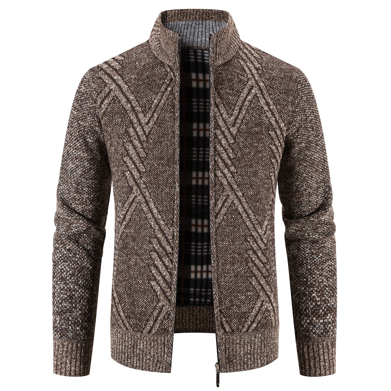 Mubilux Port - Heren Warme Gebreide Cardigan met Patchwork Design en Ritssluiting