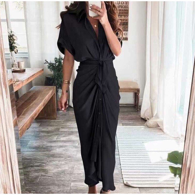 Classy – Gedrapeerde jurk met V-hals voor stijlvolle optredens