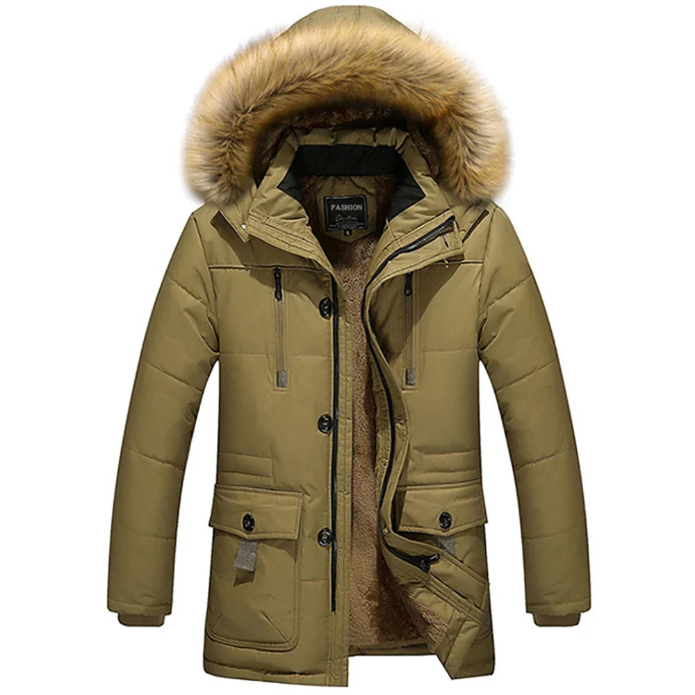 Mubilux Sarto - Heren Winterjack met Capuchon en Wasberen Kraag, Plus Size Fleece Gevoerd