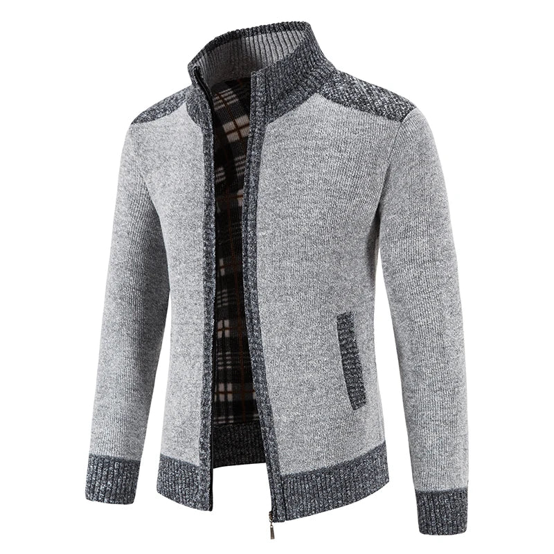 Mubilux Port - Heren Warme Gebreide Cardigan met Patchwork Design en Ritssluiting