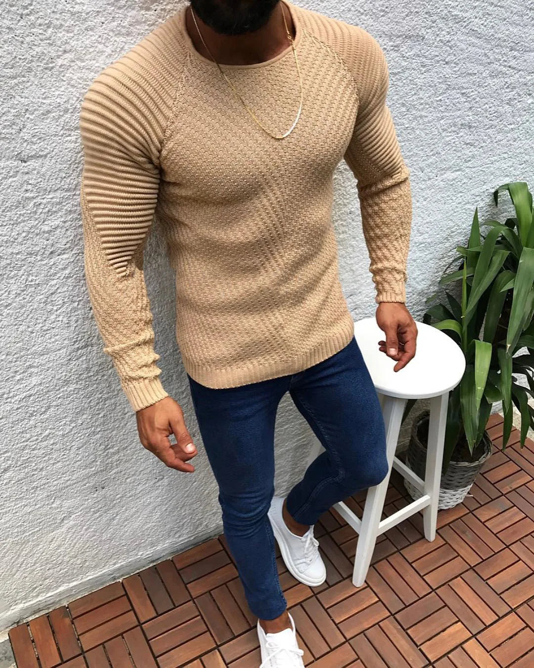 Mubilux - Heren O-hals Trui in Effen Kleur met Slim Fit, Stijlvol en Comfortabel