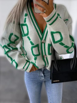 EMMA | Groen Gebreid Vest Voor Dames | Trui Met Lange Mouwen