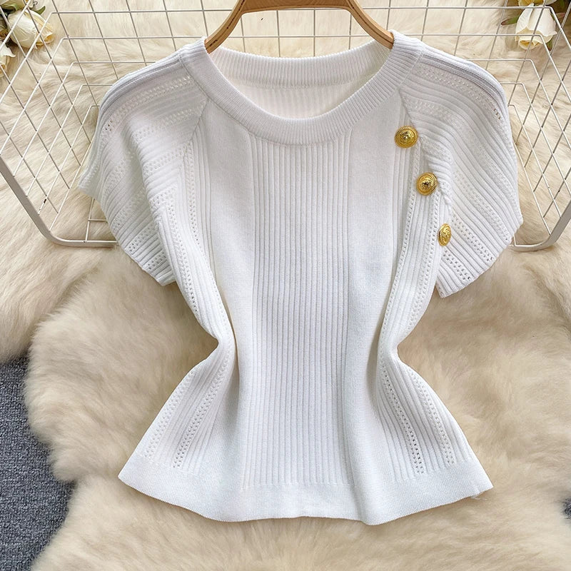 Elegant Zomerset met Knoopdetails | Stijlvolle Tweedelige Outfit Zomer