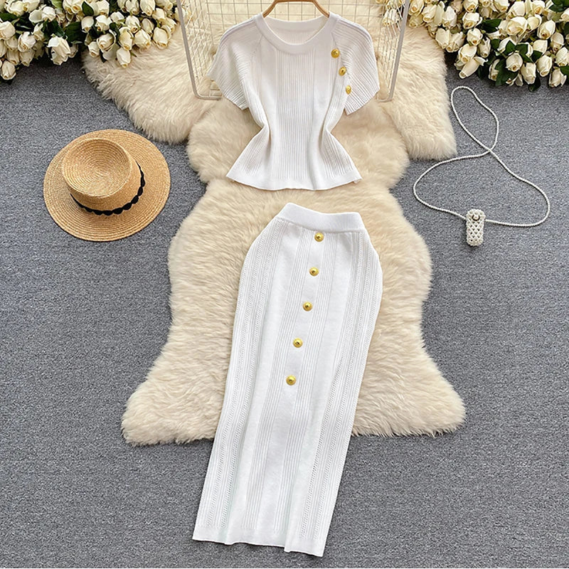 Elegant Zomerset met Knoopdetails | Stijlvolle Tweedelige Outfit Zomer