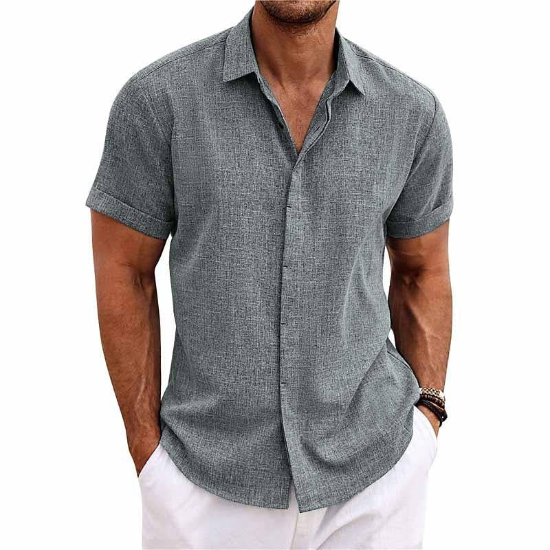 Chemise à manches courtes en coton et lin pour hommes
