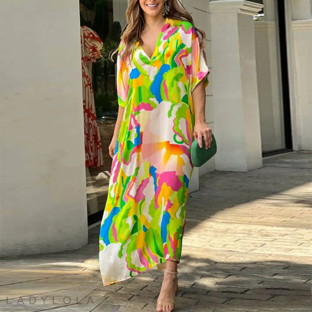 Lola – Stijlvolle Kleurrijke Midi-Jurk voor Zomerse Dagen en Elegantie