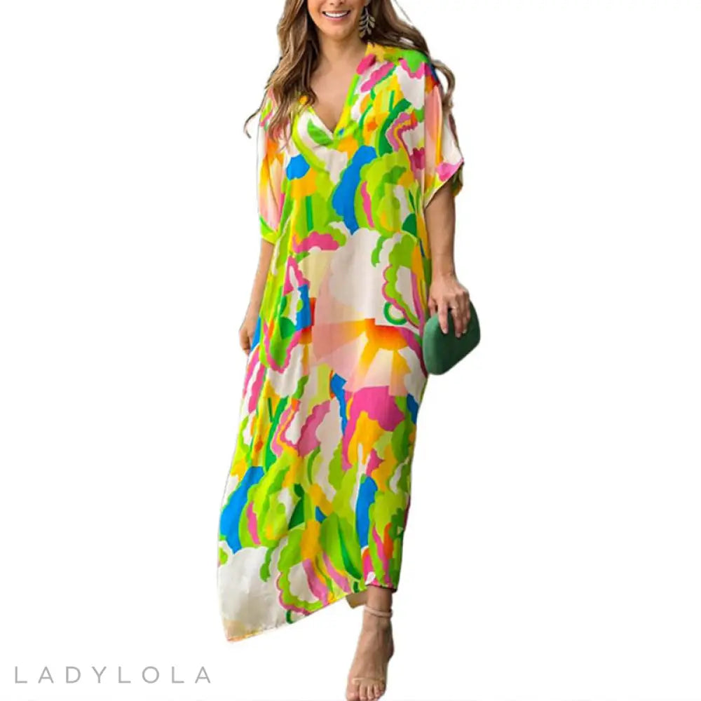 Lola – Stijlvolle Kleurrijke Midi-Jurk voor Zomerse Dagen en Elegantie