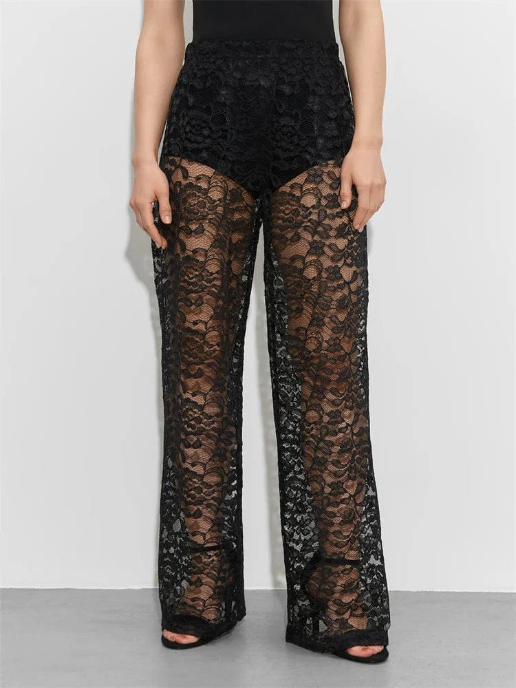 Pantalon en dentelle Mubilux Margot - Élégant pantalon en dentelle blanche et noire